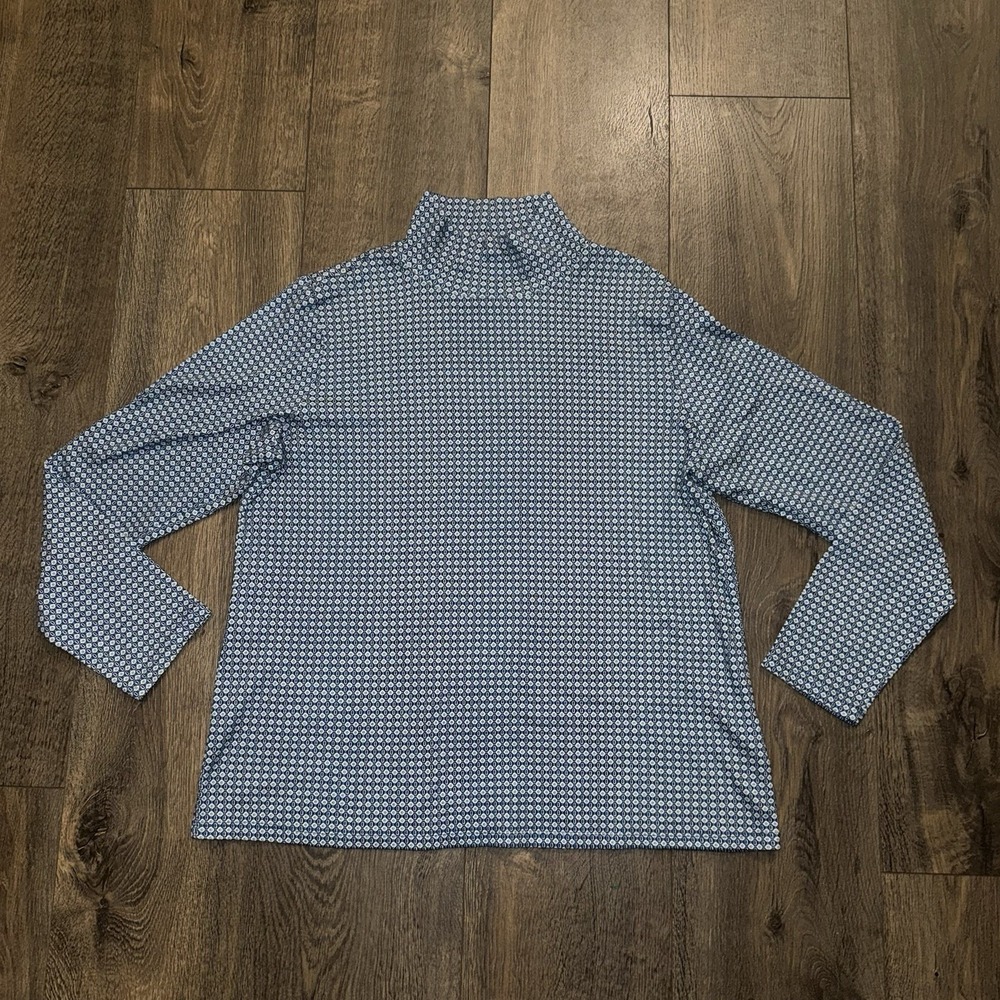 Croft&Barrow Women XLP Top Blue Geometric Mock Neck Long Sleeve Stretch Pullover